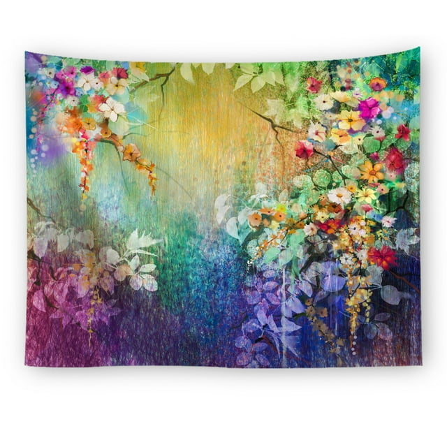 Tapiz de pared con diseño de paisaje, plantas y flores, 150 x 100 cm, microtela