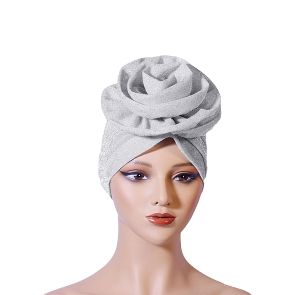 Yokua Shimmering Turban Hat Traditional Headwrap Flower Bonnet Indian Hat for Women