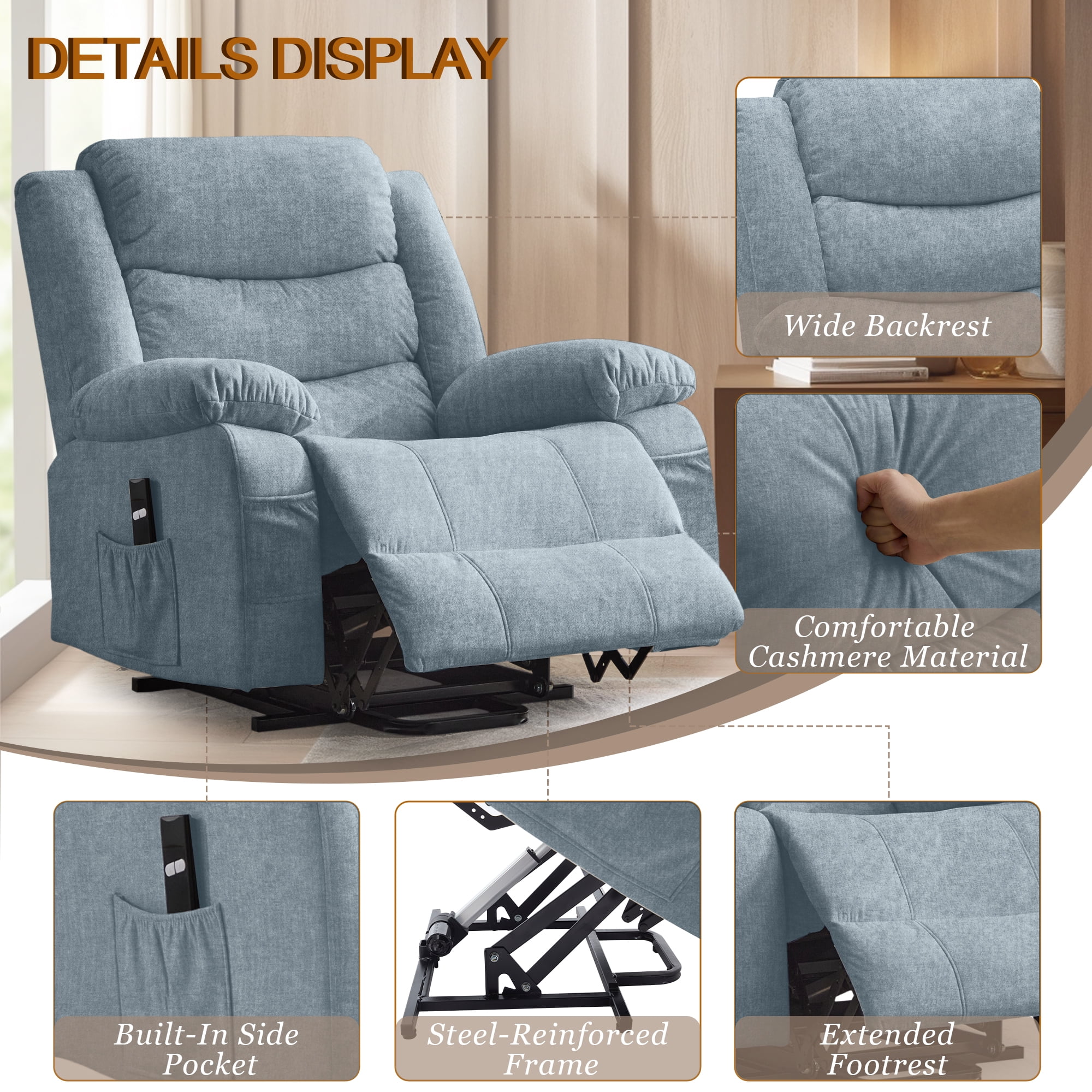 Korser Power Lift Recliner Chair for Elderly with Massage and Heat Oversized for Living Room,Pewter