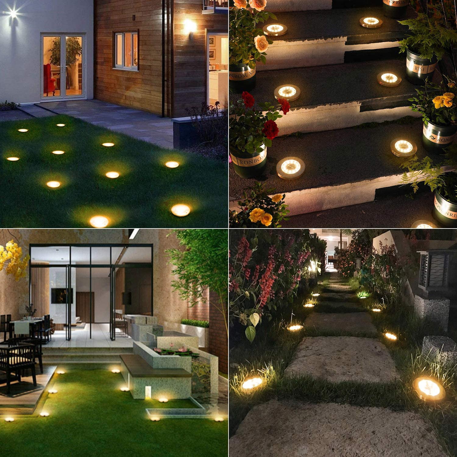 12 Pack Solar Disk Lights, 8 LED Solar Ground Lights, Outdoor Garden Disc Lights, Flat Solar In-Ground Lights Waterproof Landscape Lighting for Pathway Lawn Yard Driveway Walkway, Warm White