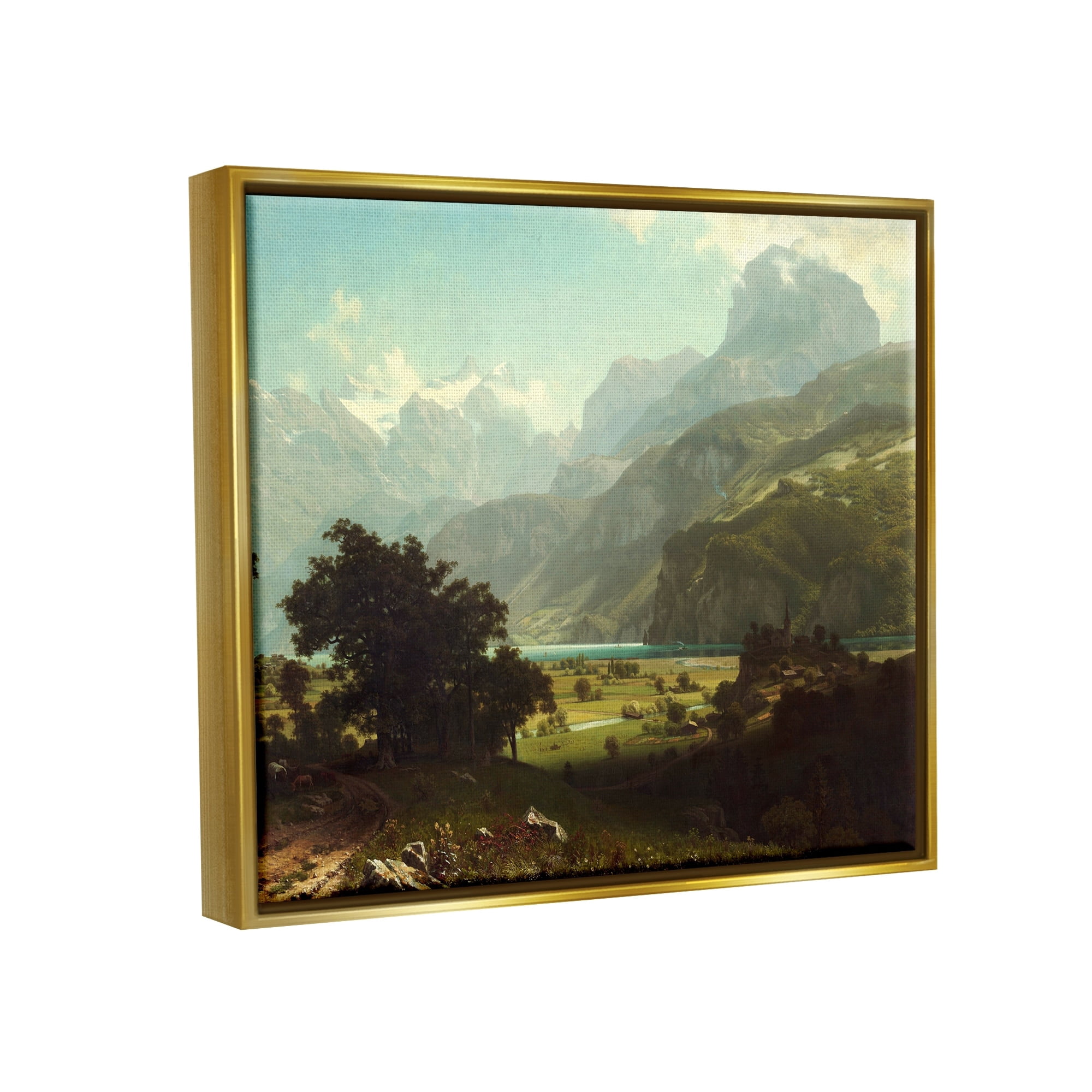 Stupell Industries Lake Lucern Albert Bierstadt Classic Fine Landscape Painting Painting Metallic Gold Floating Framed Canvas Print Wall Art, Design by one1000paintings