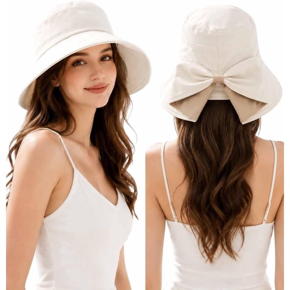 Women's Bowknot Wide Brim Sun Protective Hat, Foldable UPF50 Summer Beach Hat, Outdoor Travel