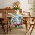 thumbnail image 3 of Easter Cartoon Bunny Table Runner 60 Inches Long for Kitchen Dining, Colorful Eggs Spring Leaves Blue Sky Butterfly Dresser Scarf Farmhouse, Dining Table Decorations for Wedding/Parties, 13 x 60 In, 3 of 8