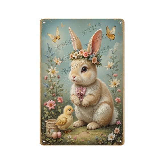 Unique Aluminum Sign with a Bunny and Flower Crown, 8 x 12 Inches, A Sweet Touch for Your Bathroom, Bedroom, or Kitchen – Celebrate Spring in Style