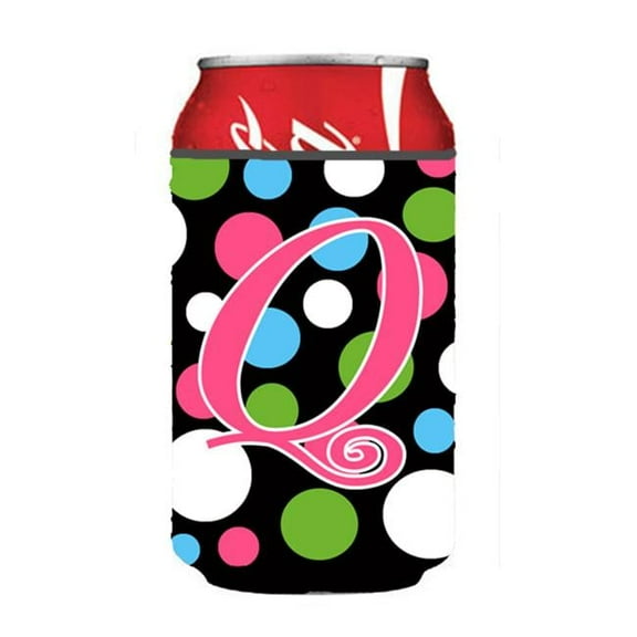Letter Q Initial Monogram - Polkadots And Pink Can Or Bottle  Hugger