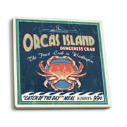 Orcas Island, Washington - Dungeness Crab Vintage Sign - Lantern Press Artwork (Set of 4 Ceramic Coasters - Cork-backed, Absorbent)
