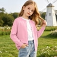 thumbnail image 5 of Puntoco Girls Preppy Knit Cardigan Button-Up Sweater Coat with Pockets Pink 130(6-7 Years), 5 of 9