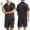 Black, variant on Mens Pajamas Set Lounge Sets for Men Plain Satin Sleepwear Soft Smooth Short Sleeve Short Pant Sleepwear Man with Pockets Two Pajamas Soft Pajamas Blue L
