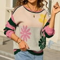 thumbnail image 5 of Lenpel Women's Sweaters Boat Neck Lantern Long Sleeve Floral Printed Color Block Knit Sweater Tops Casual Loose Pullover Sweaters(Green,Medium), 5 of 7