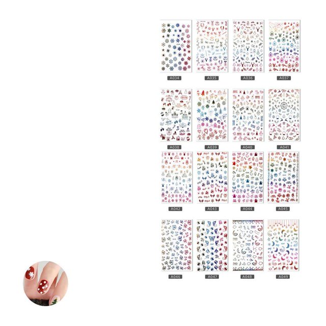 kurtrusly 16 Pcs Manicure Christmas Nail Sticker Set Convenient Colorful Christmas Moon Stickers with Good Stickiness for Home Shop Indoor