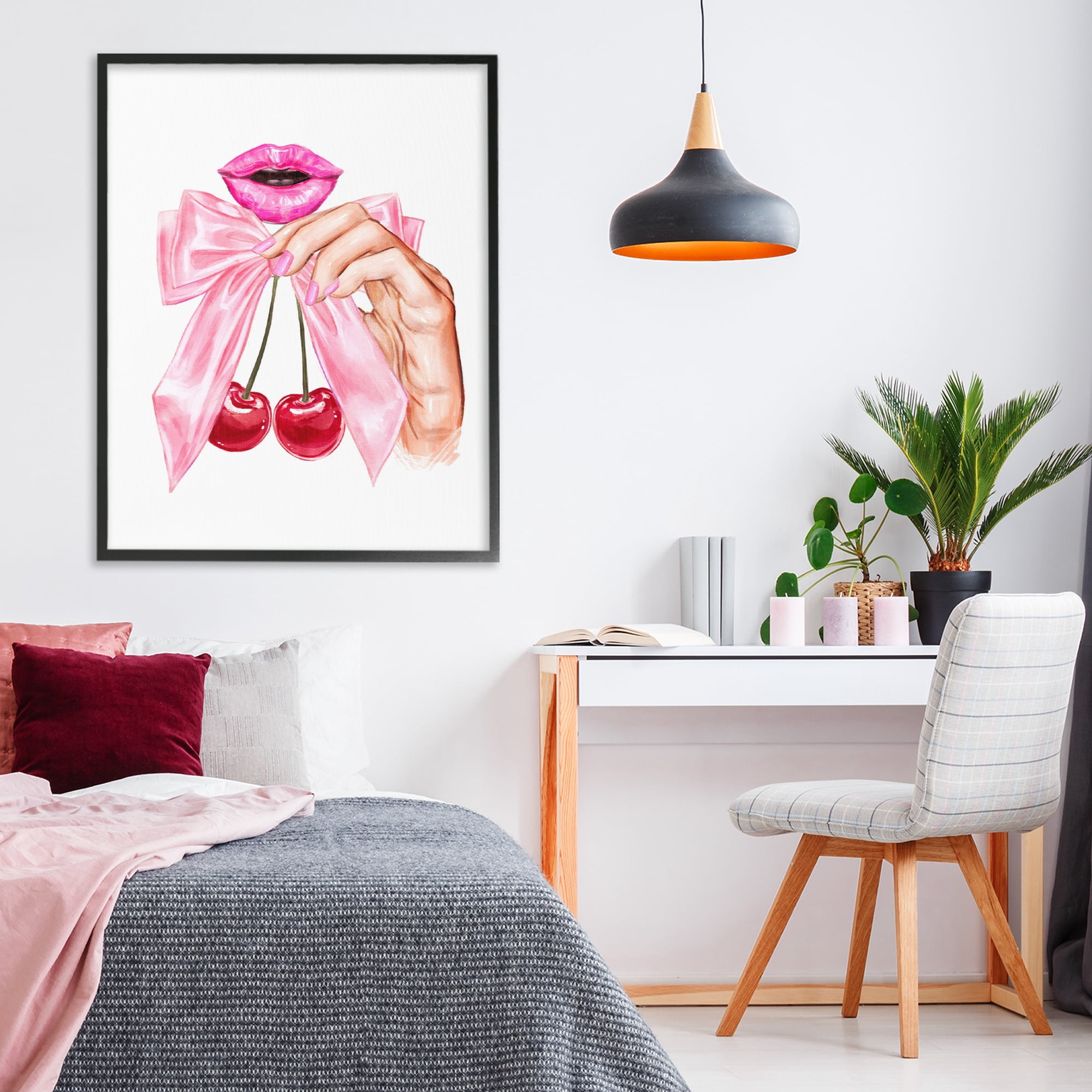 Stupell Industries Lips & Feminine Cherries Black Framed Giclee Art, design by Ziwei Li