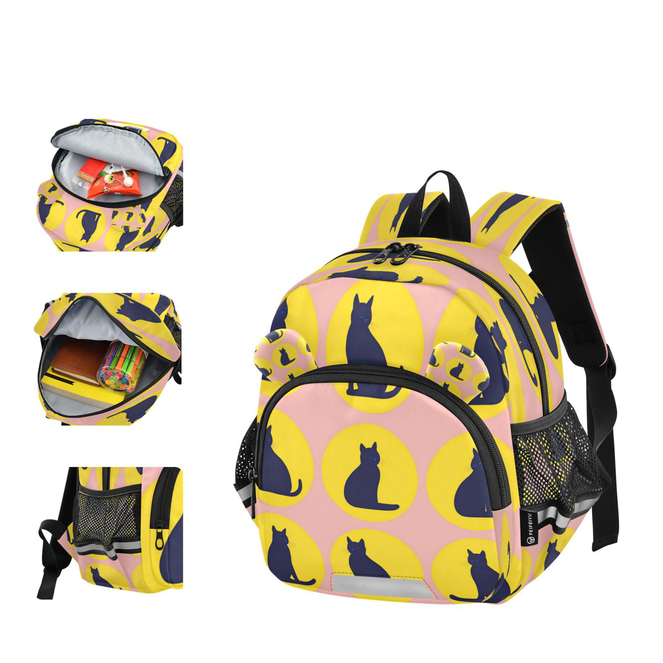 RMDQTR Adorable Ear-Print Backpack with Reflective Strip and Anti-Lost Leash Adjustable Shoulder Straps Mini Travel Backpack Dark Blue Cats