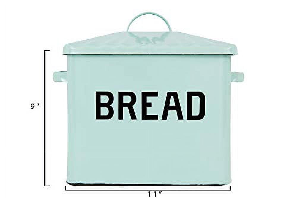 Woven Paths Enameled Metal Distressed Light Blue "BREAD" Box with Lid