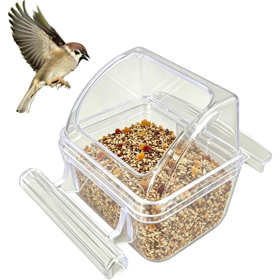 Clear Spill-Proof Bird Feeder, Food Bowl, for Parrots, Finches, Macaws, Garden, Patio