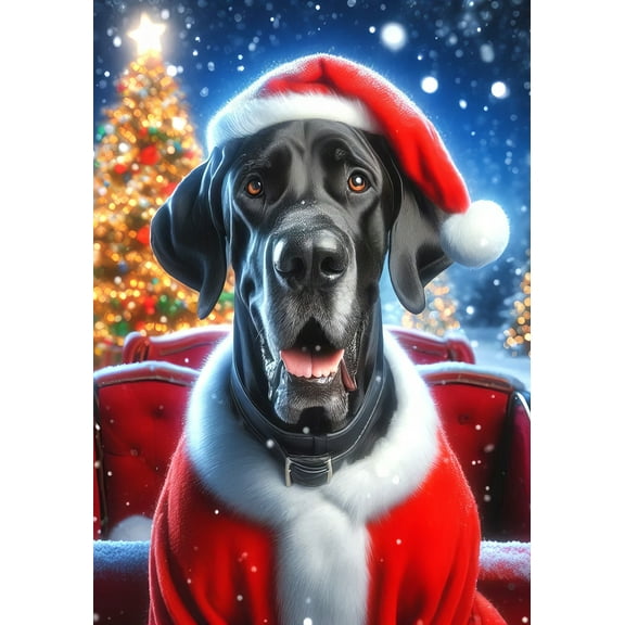Great Dane Black Uncropped - Best of Breed DCR Christmas Garden Flag 12" x 17"