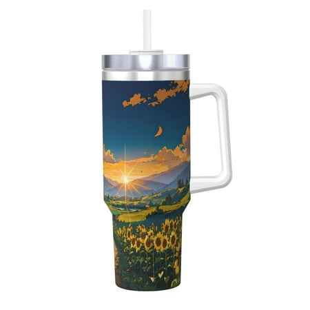 

Cauagu Sunflowers At Sunset Print Stainless Steel Vacuum Insulated Tumbler 40oz Water Bottle with Handle & Flip Straw Reusable Travel Coffee Mug for Women & Men