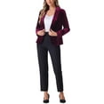 thumbnail image 2 of BLAZER DE VELVET CHIC PARA MUJER INSPIRADOR DE COLOR SÓLIDO CON SOLAPA Y UN BOTÓN, CHAQUETA DE TRAJE PARA TRABAJAR XL ROJO OSCURO, 2 of 5