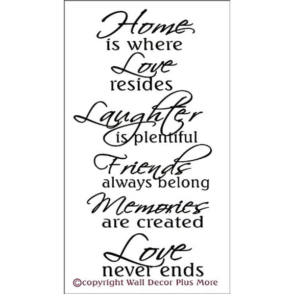 Family Quote Home Is Where Love Never Ends Vinyl Art Wall Decals, 36x20-Inch, Black