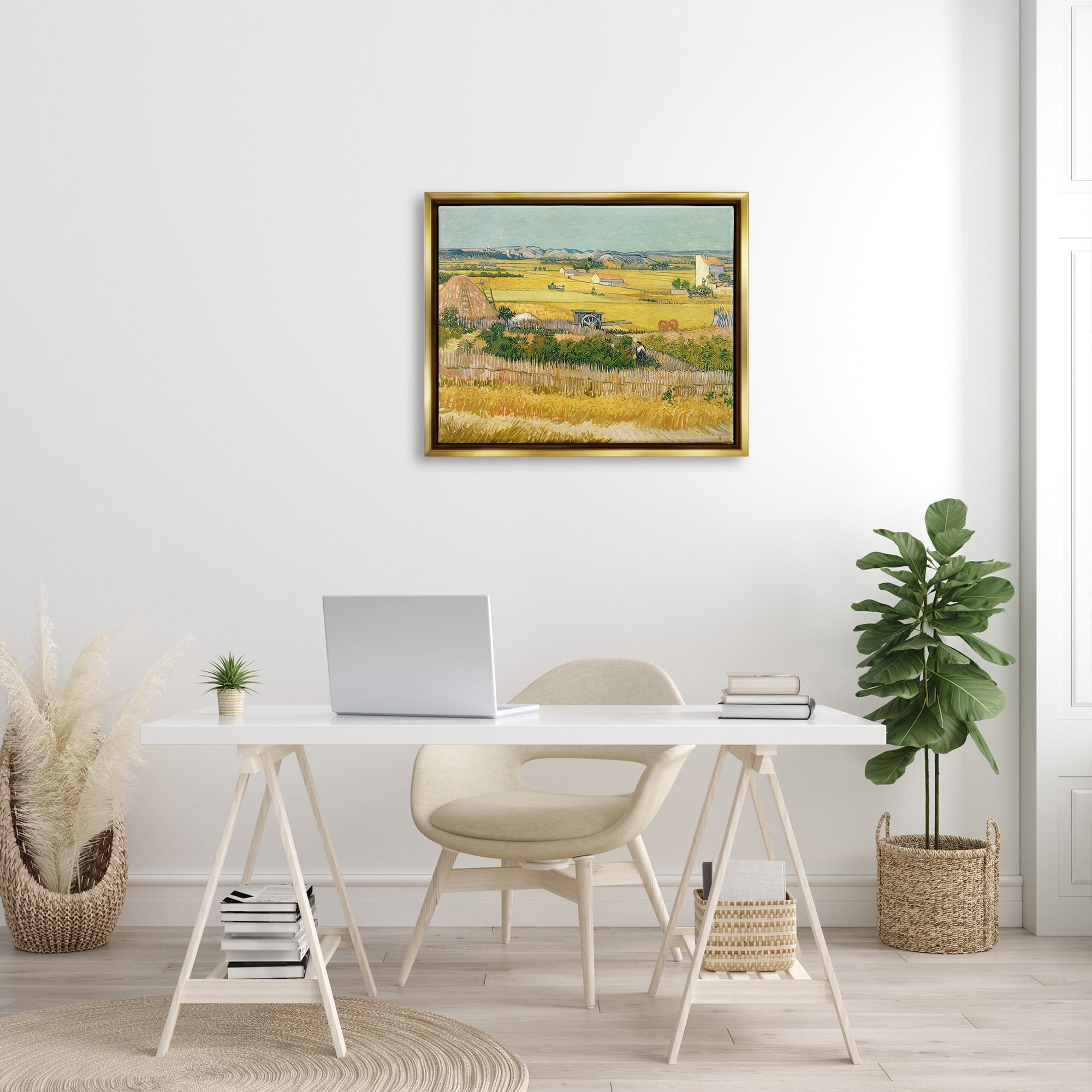 Stupell Industries The Harvest Vincent van Gogh Classic Painting Painting Metallic Gold Floating Framed Canvas Print Wall Art, Design by one1000paintings