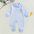thumbnail image 2 of Gubotare Baby Jumpsuit Fall Newborn Baby Boy Clothes Print Romper Collared Playsuit Jumpsuit Fall Winter Outfit 0 3 6 9 12 18 24 Months (Blue,0-3 Months), 2 of 6