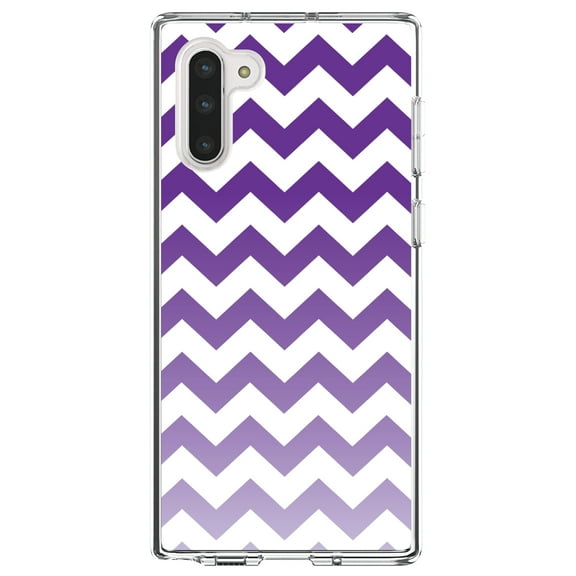 DistinctInk Clear Shockproof Hybrid Case for Samsung Galaxy Note 10 (6.3" Screen) - TPU Bumper, Acrylic Back, Tempered Glass Screen Protector - White Purple Fade Ombré Stripes
