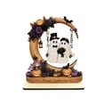 thumbnail image 2 of Linnome Halloween Wooden Ghost on Moon Swing Ornament, Handcrafted Spooky Tabletop Figurine for Festive Home Decor, Creepy Ghost Hanging Decoration for Office Desk or Fireplace Mantel Shelf, 2 of 6