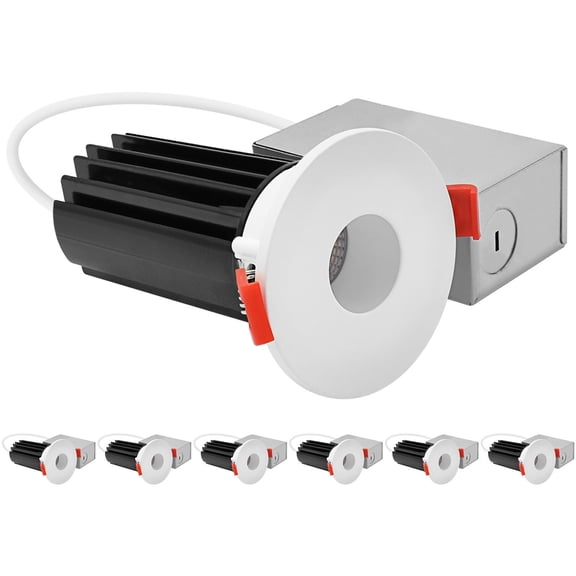 LUXRITE 2 In. LED Recessed Light, Round White & Pinhole Interchangeable Trim, 5CCT, 1000LM, 15W, CRI80, Dimmable 6 Pack