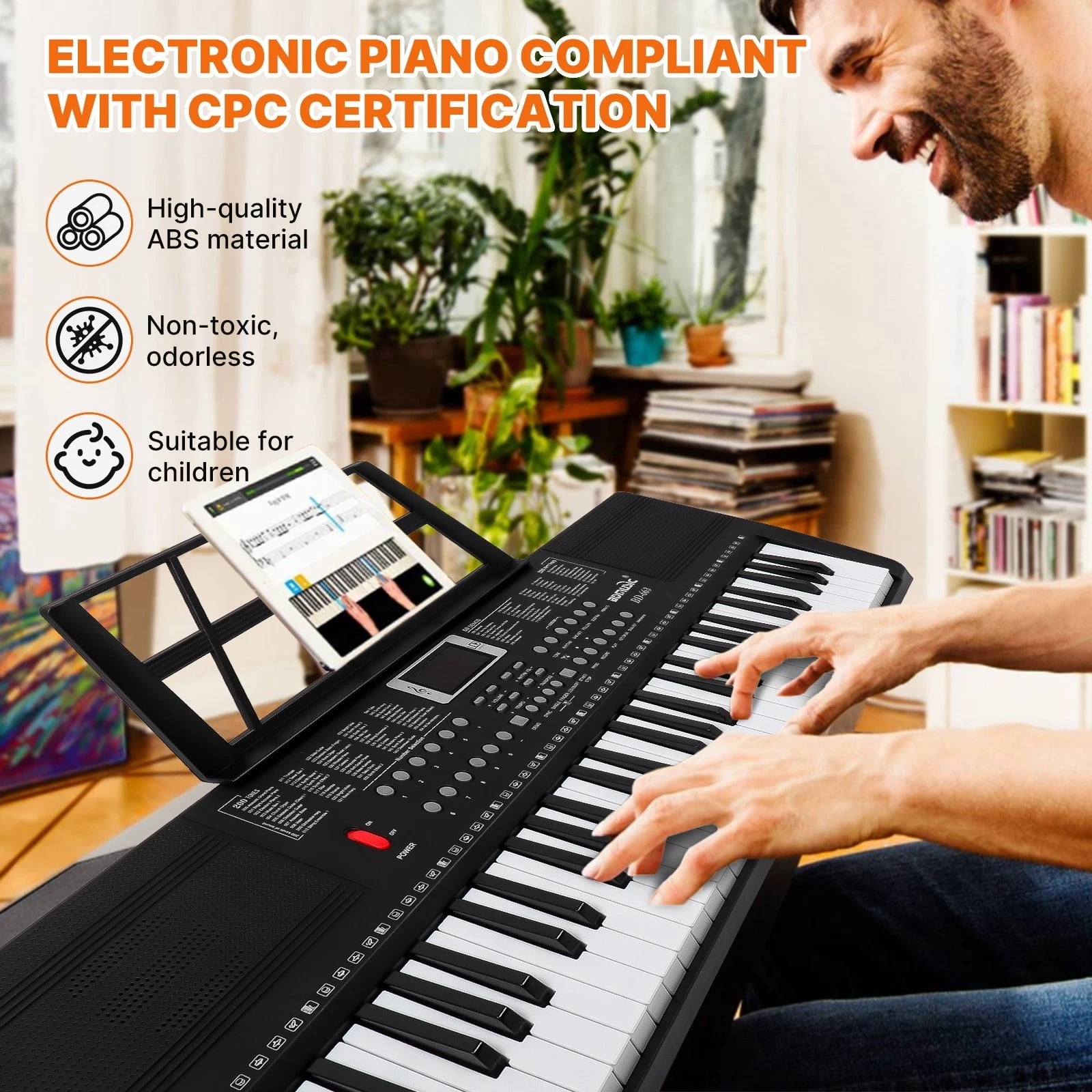 iMeshbean 61 Key Light Up Electronic Piano Keyboard with Adjustable Stand, Headphones, Microphone - Beginner to Professional