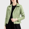 thumbnail image 3 of HTNBO Women Faux Leather Bomber Jackets Full Zip Lapel Vintage Casual Moto Crop Coat Loose Long Sleeve Outerwear, 3 of 6