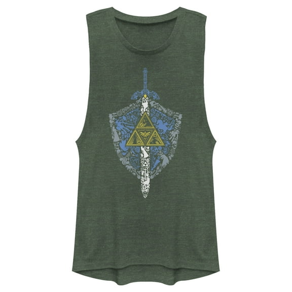 Junior's Nintendo Legend of Zelda Hidden Pattern Festival Muscle Graphic Tee Pine Green Heather Small