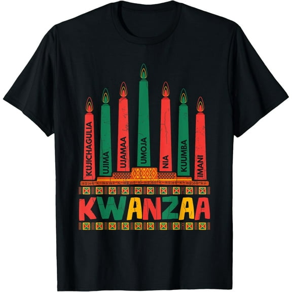 Kwanzaa Kinara Funny African American Celebration Graphic T-ShirtMen and women, Black T-shirt, size: Extra large