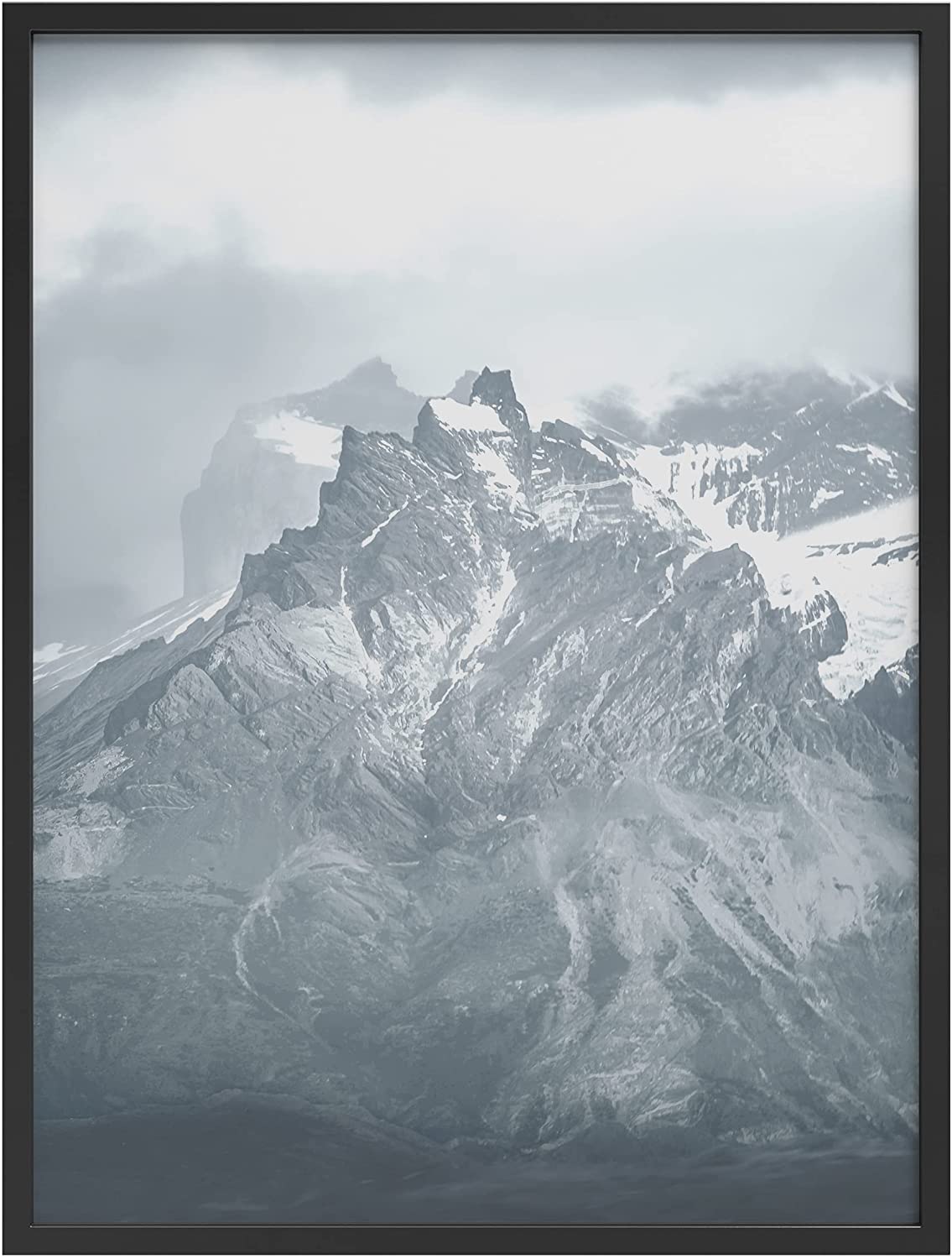 PixonSign Framed Wall Art Print Snowy Mountain Peak Below Clouds Nature ...