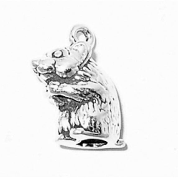 Sterling Silver 16" 1mm Box Chain 3D Mouse, Gerbil, Hamster Nibbling On Food Pendant Necklace