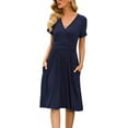 thumbnail image 4 of PPYOUNG Women's Summer Casual Short Sleeve V-Neck Short Party Dress with Pockets, 4 of 8