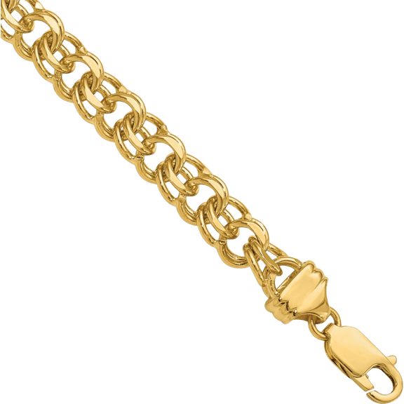 14K Solid Yellow Gold 7.5mm Double Link Chain Charm Bracelet