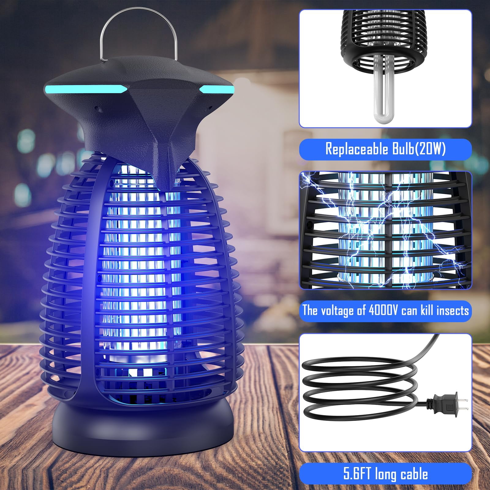 Zapper Outdoor For Mosquito Flies - Electric 4000v Zappers Indoor Waterproof Insect Killer Lamp With Led Light Patio Backyard Porch Garage & Home
