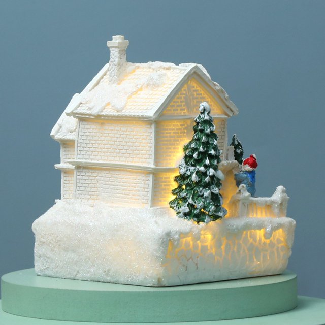 Adorno de pueblo navideño, casas de pueblo navideñas iluminadas con LED y figuras, decoración de pueblo navideño, decoración de habitación interior