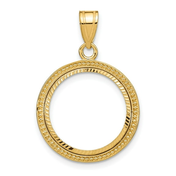 14k Yellow Gold Bead Frame D/C Prong Setting Coin Bezel Pendant Mounting - Fits 16.5mm