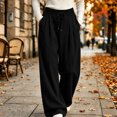 thumbnail image 4 of Wide Leg Sweatpants for Women Drawstring Lounge Pants Straight Leg Sweat Pants with Side Pockets and Front Seam Detail, Black, L, 4 of 5