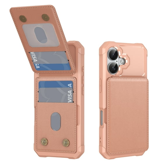 Dteck Wallet Case for iPhone 17,Magnetic Leather Card Holder Pocket Flip Case Shockproof Kickstand Rubber Back Cover for iPhone 17,Rosegold