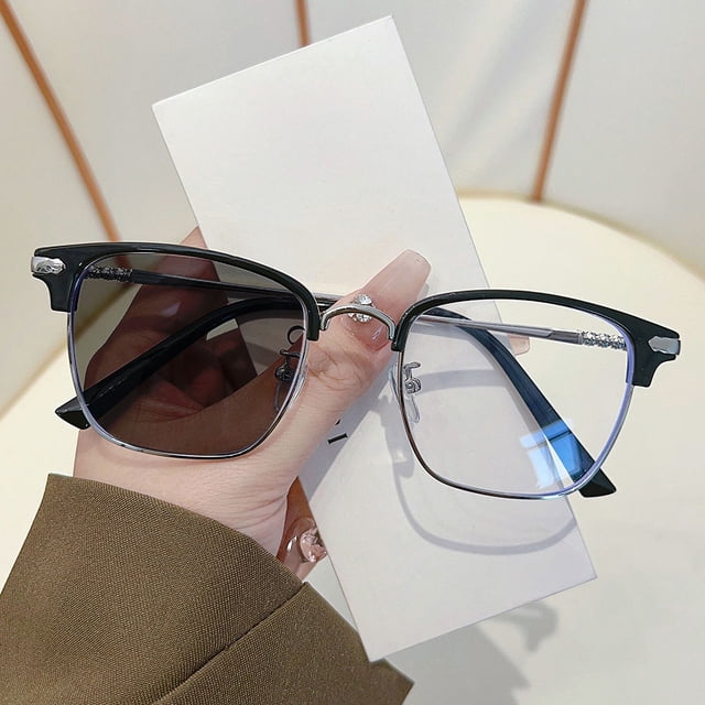 Gafas de lectura para jóvenes de mediana edad y mayores, de negocios, de media montura, antiluz azul, inteligentes, fotosensibles, de color gris