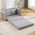 thumbnail image 5 of UHOMEPRO Convertible Futon Sofa Bed, Pull Out Loveseat Sleeper Sofa with Side Pockets and Cup Holders, Comfy 3-in-1 Foldable Sofa Couch, Upholstered Floor Couch for Living Room Apartment, Light Gray, 5 of 10