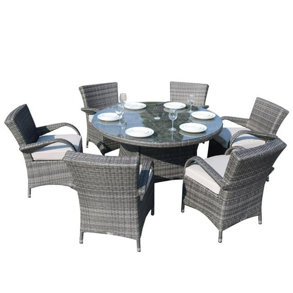 Direct Wicker PAD-1122-Grey Grey Wicker 7 Pieces Patio Round Table Dining Chairs Set