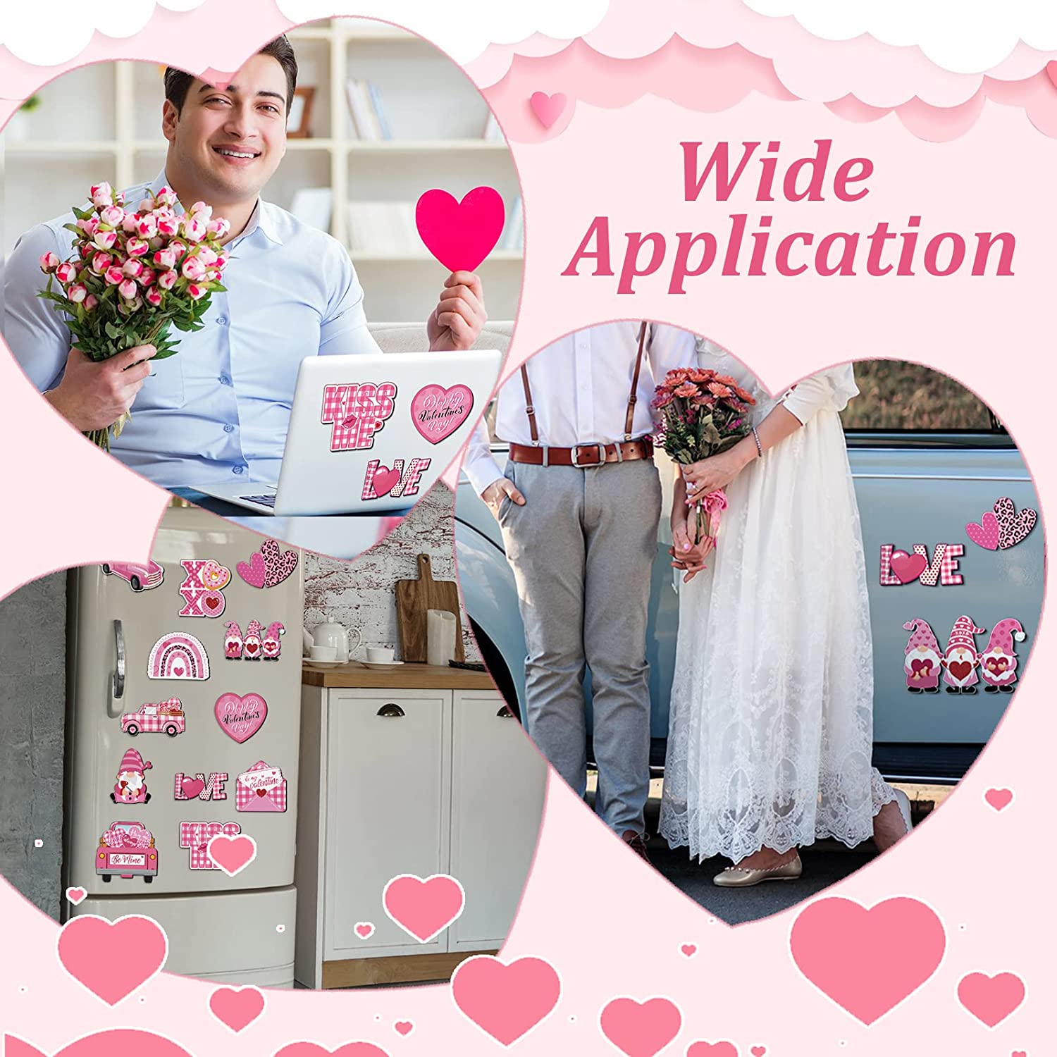 12 Pieces Valentine's Day Refrigerator Magnets Set Red Pink Holidays Magnetic Stickers Holiday Magnets Heart Magnets Valentine's Day Magnets Refrigerator Decorative Magnets for Car Door Dishwasher