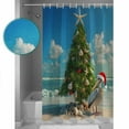 thumbnail image 3 of Extra Long Shower Curtain 72x84 Inch, Coastal Christmas Shower Curtain Waterproof Bathroom Decor Xmas Tree Beach Nuatical Fabric Bath Curtain Set Accessories with Hooks, 3 of 6