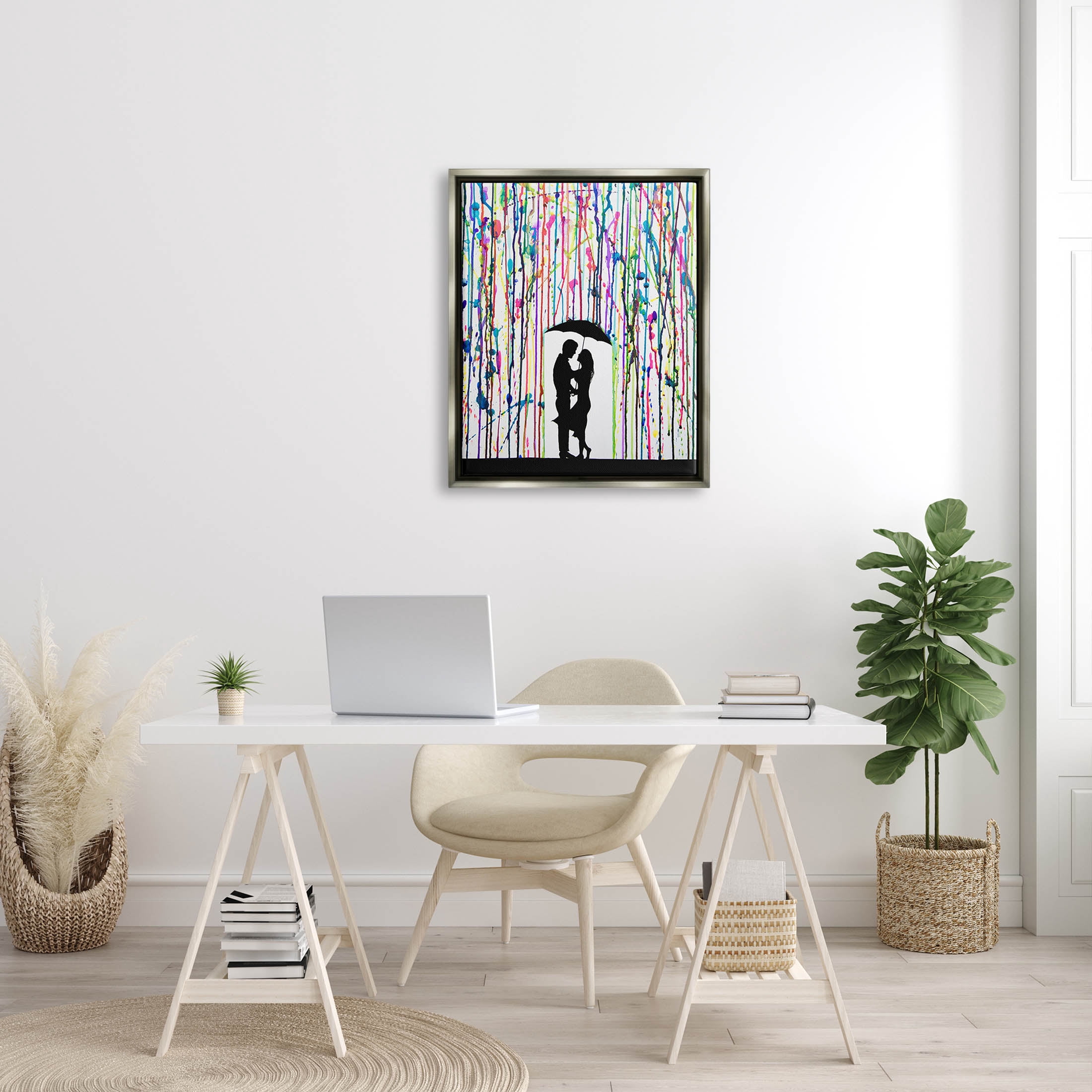 Modern Romantic Rainfall Silhouette Abstract Graphic Art Luster Gray Framed Art Print Wall Art