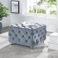 thumbnail image 2 of 25.55" Ash Gray Velvet Button Tufted Cocktail Ottoman with Silver Legs, 2 of 2