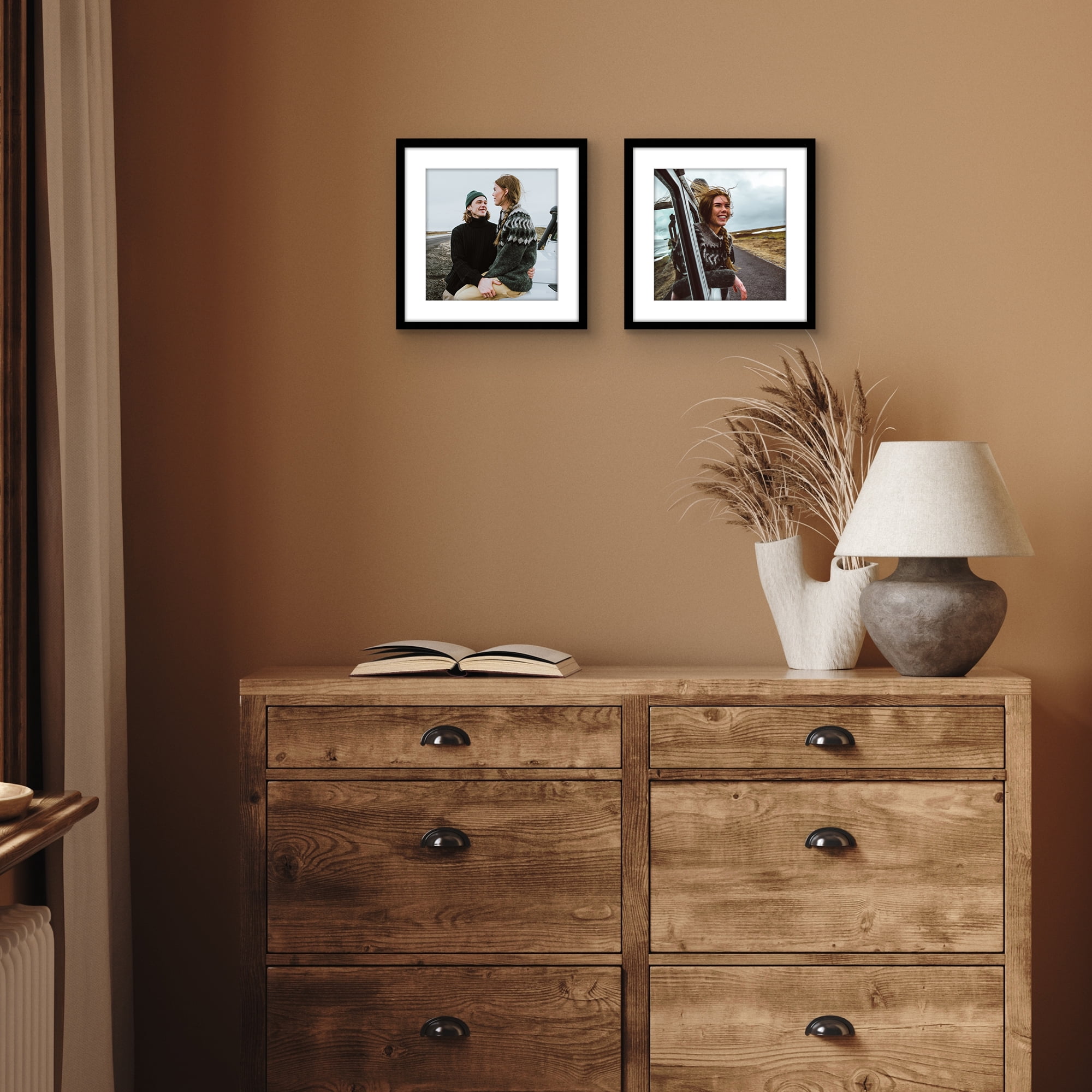Americanflat 8x8 Picture Frame with Shatter-Resistant Glass with 6x6 Mat 2 Pack Display Photo Square - Black