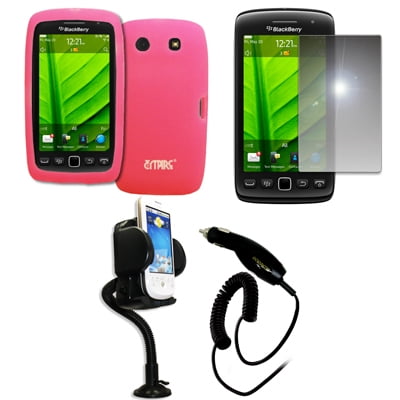 Empire Vents Mirror - EMPIRE Pink Silicone Skin Case Cover + 360 Degree Rotatable Car Windshield Mount with Air Vent Attachment + Mirror Screen Protector + Car Charger (CLA) for BlackBerry Torch 9850