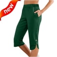 thumbnail image 2 of Bloomae Capri Pants for Women Summer Lightweight Button Split Hem Cropped Trousers Workout Loose Stretch Yoga Petite Pants with Pockets, 2 of 9